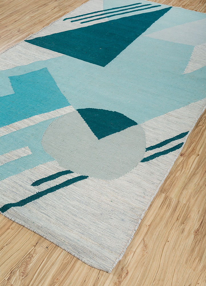 checkers blue wool flat weaves Rug - FloorShot