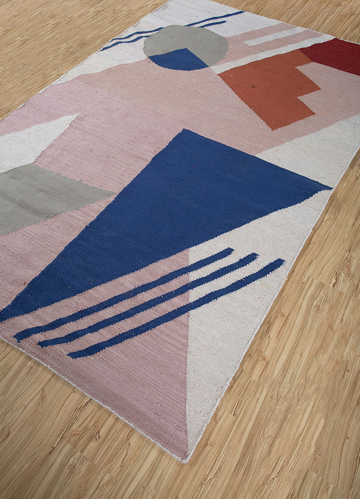 checkers pink and purple wool flat weaves Rug - FloorShot