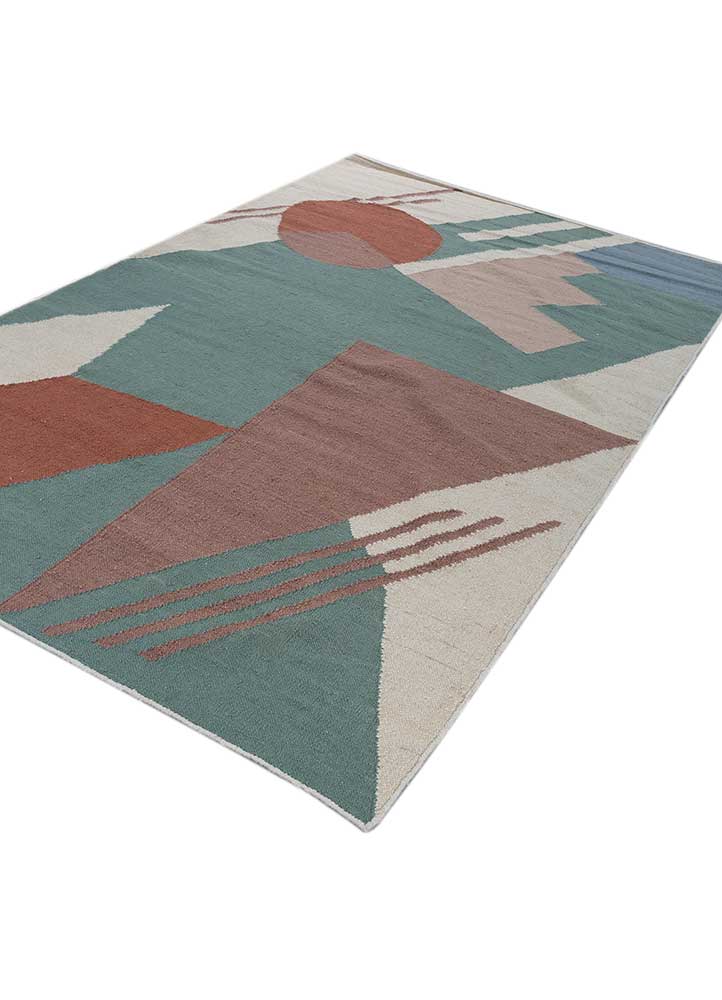 checkers blue wool flat weaves Rug - FloorShot
