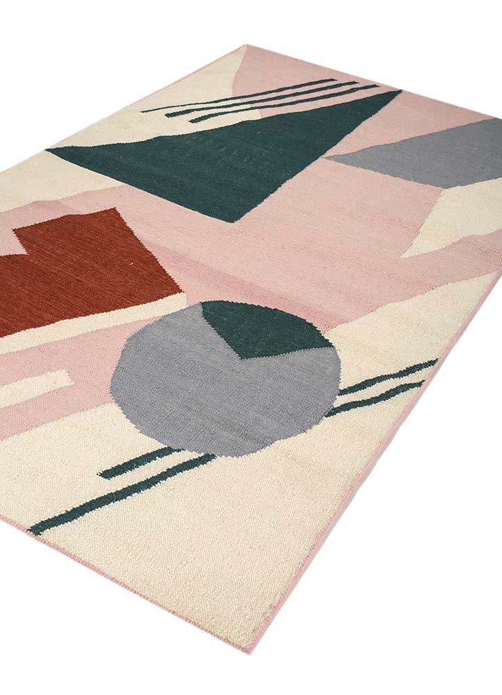 checkers pink and purple wool flat weaves Rug - FloorShot