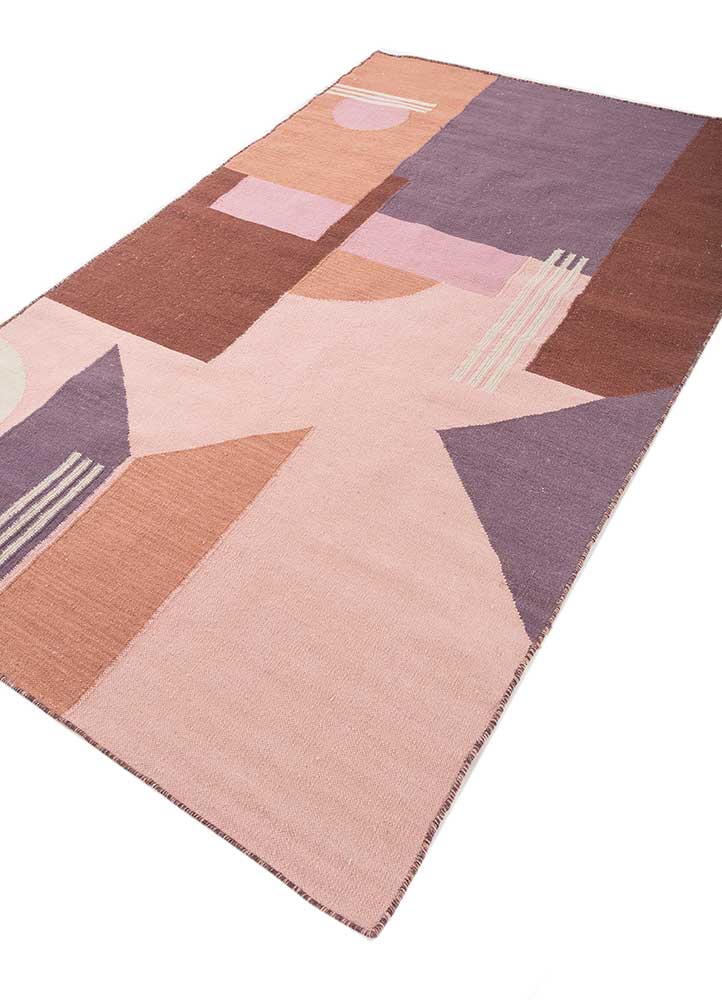 checkers pink and purple wool flat weaves Rug - FloorShot