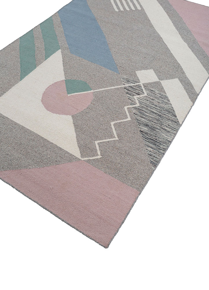 checkers ivory wool flat weaves Rug - FloorShot
