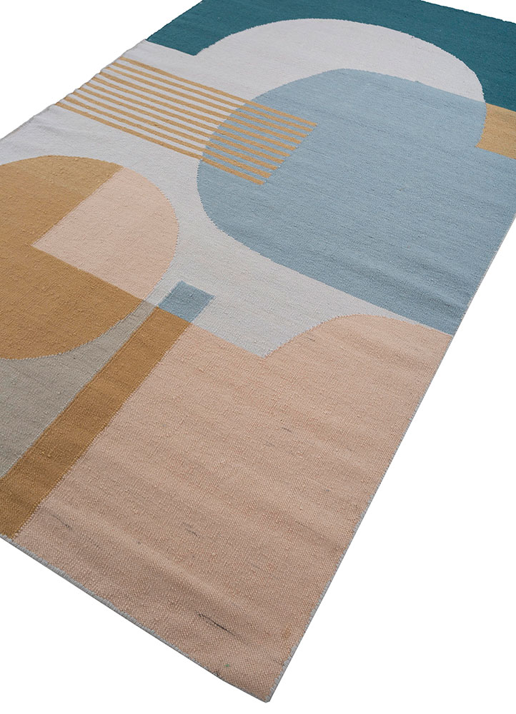 checkers blue wool flat weaves Rug - FloorShot