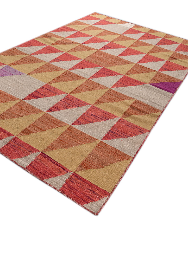 checkers beige and brown wool flat weaves Rug - FloorShot