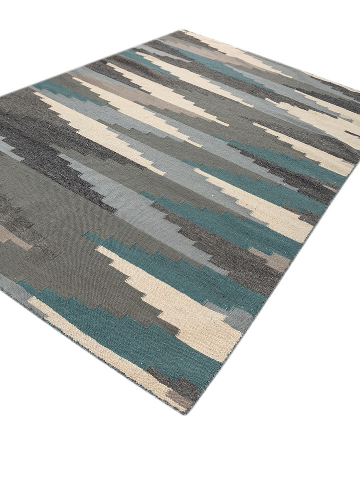 bedouin blue wool flat weaves Rug - FloorShot