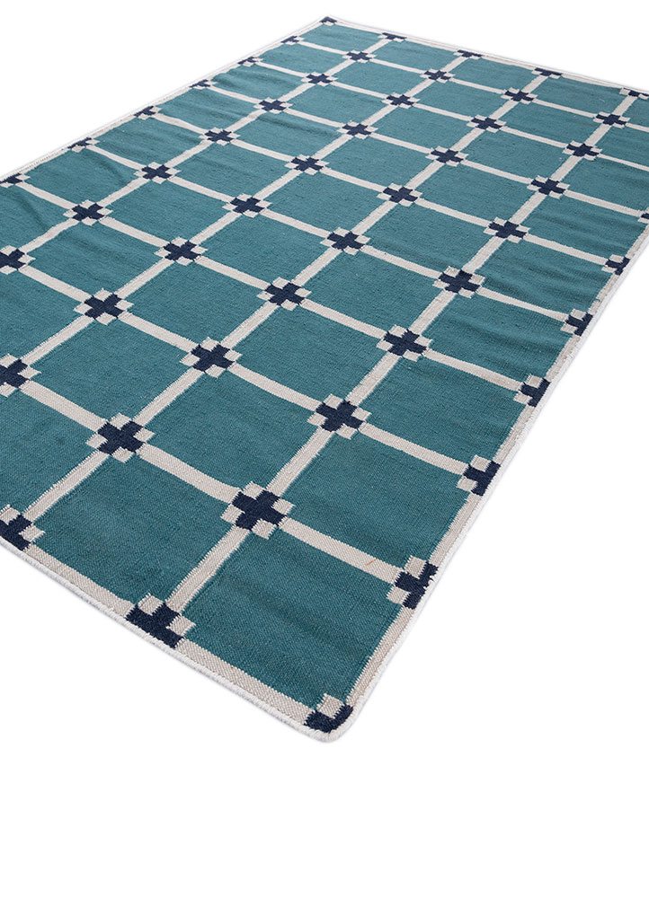 alhambra blue wool flat weaves Rug - FloorShot