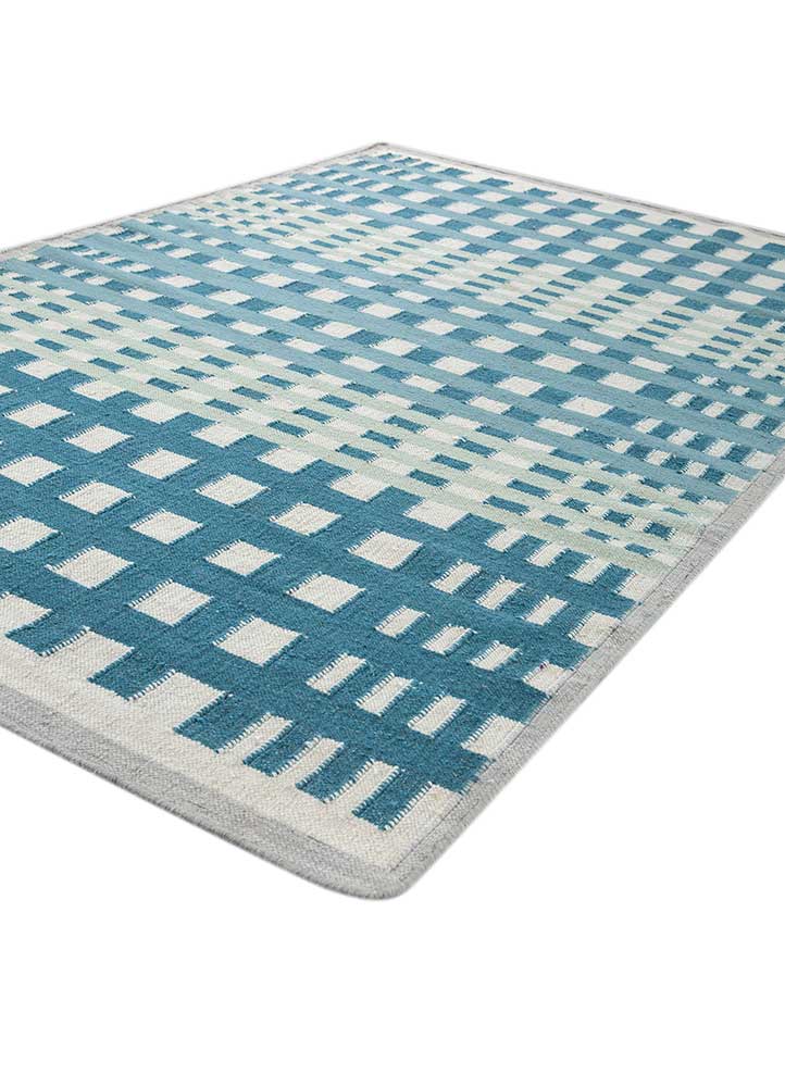 alhambra blue wool flat weaves Rug - FloorShot