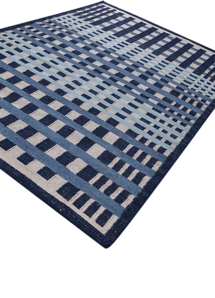 alhambra blue wool flat weaves Rug - FloorShot