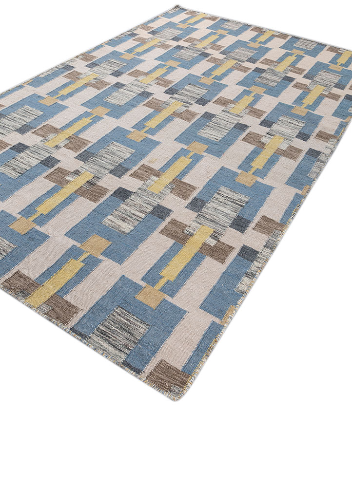 checkers blue wool flat weaves Rug - FloorShot
