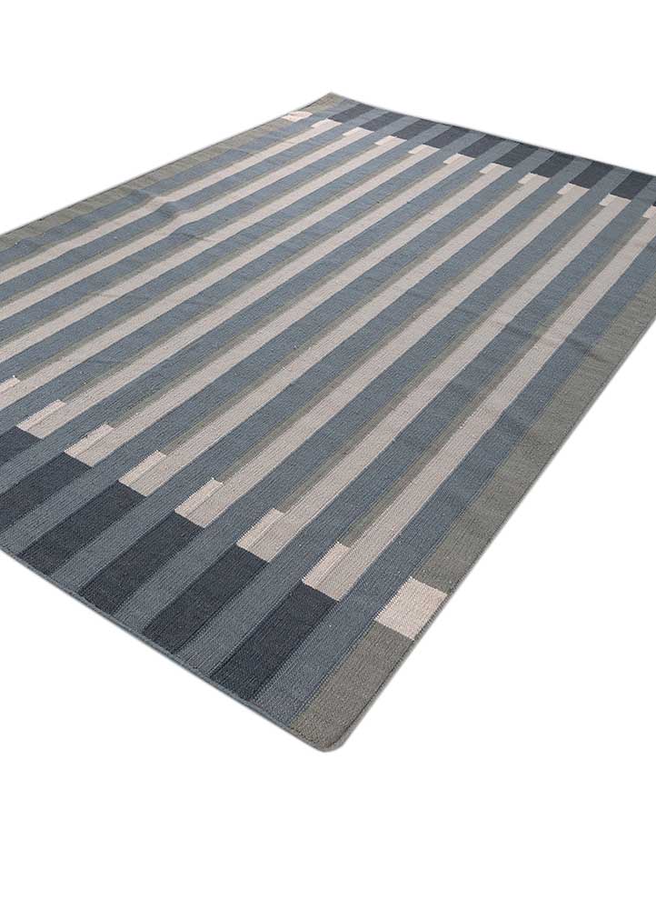 checkers blue wool flat weaves Rug - FloorShot