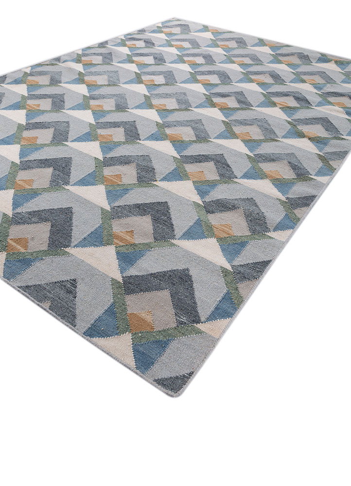 alhambra grey and black wool flat weaves Rug - FloorShot