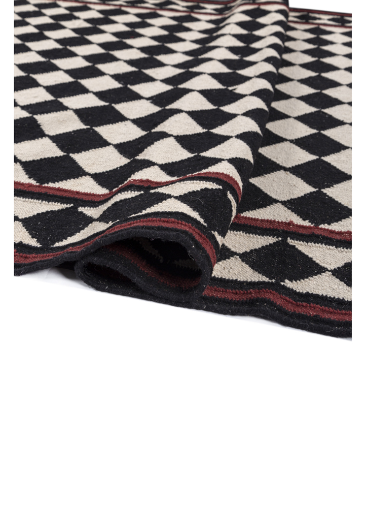 alhambra grey and black wool flat weaves Rug - FloorShot