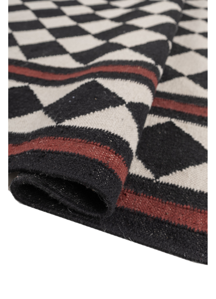 alhambra grey and black wool flat weaves Rug - FloorShot
