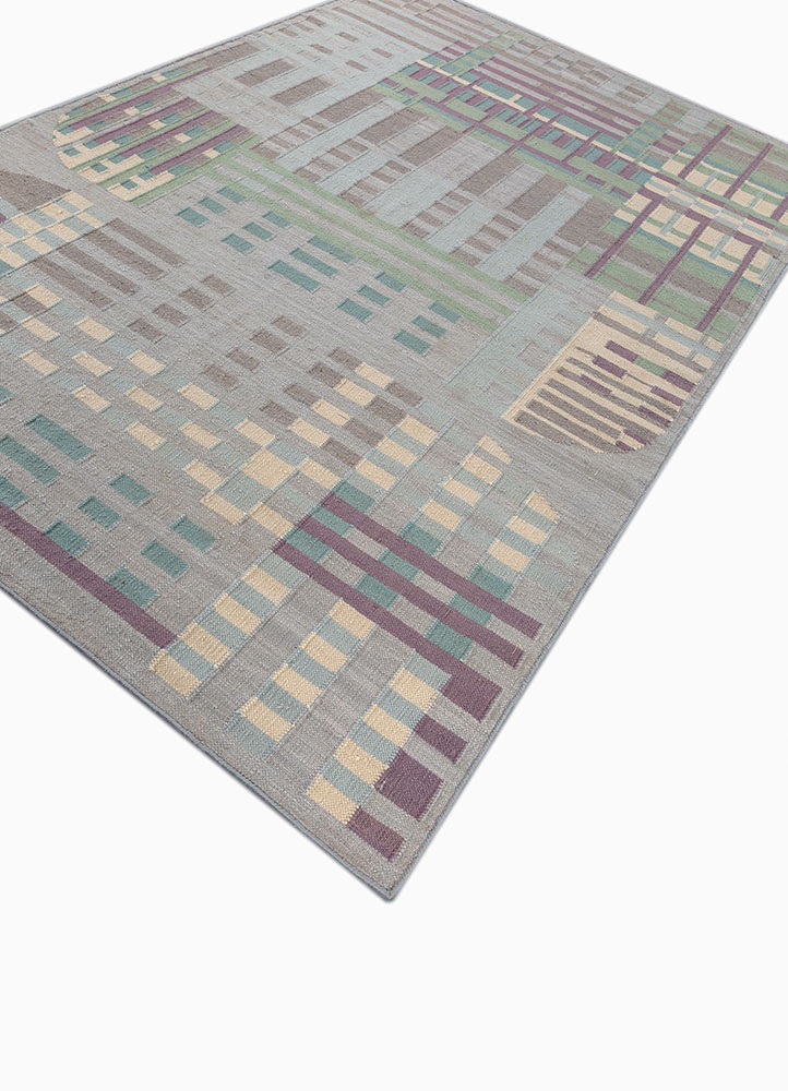 checkers grey and black wool flat weaves Rug - FloorShot
