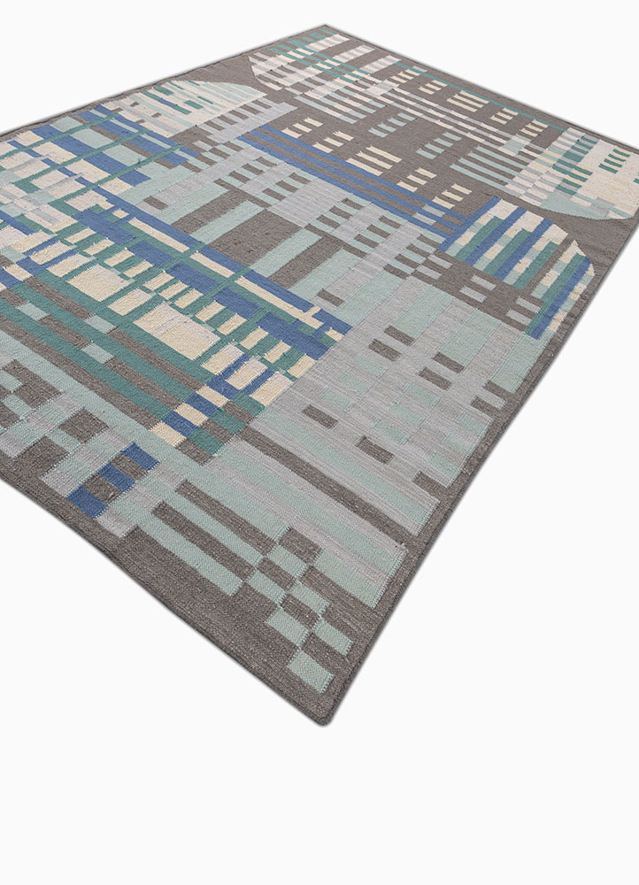 checkers grey and black wool flat weaves Rug - FloorShot