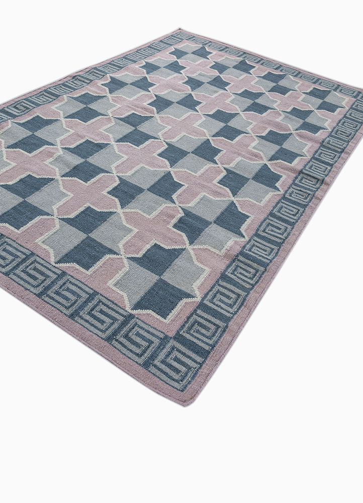alhambra blue wool flat weaves Rug - FloorShot