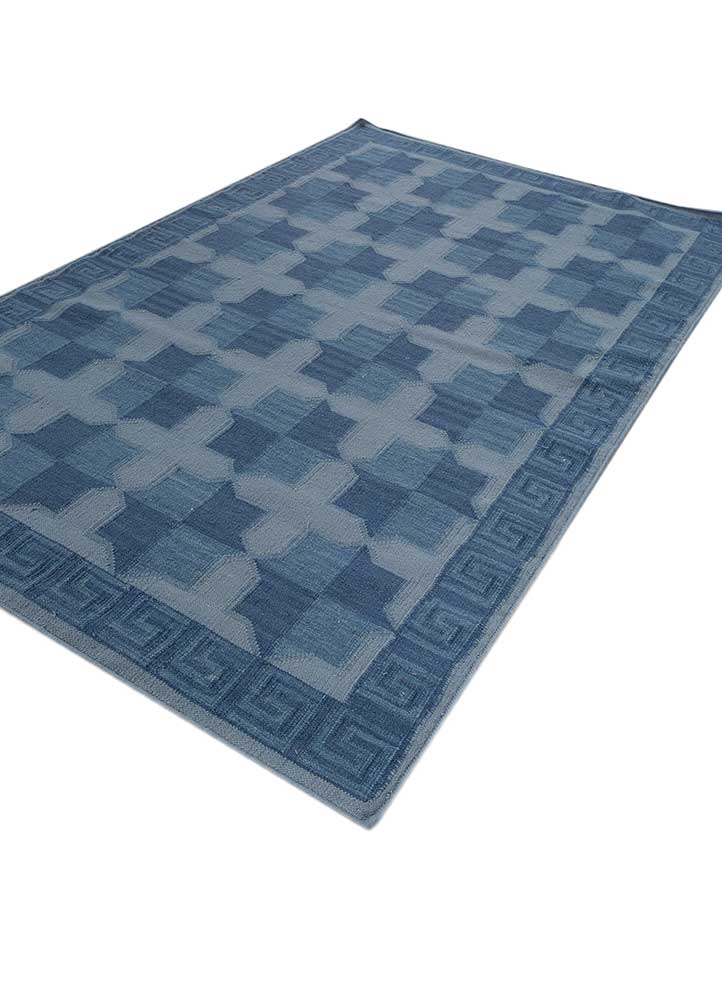 alhambra blue wool flat weaves Rug - FloorShot