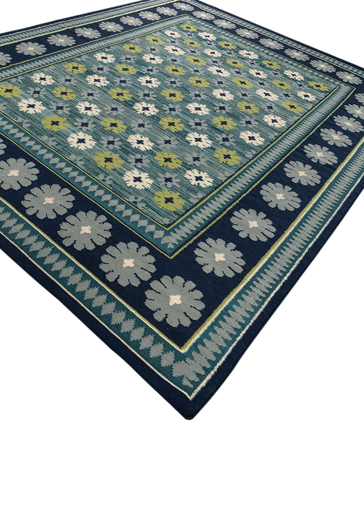 alhambra blue wool flat weaves Rug - FloorShot
