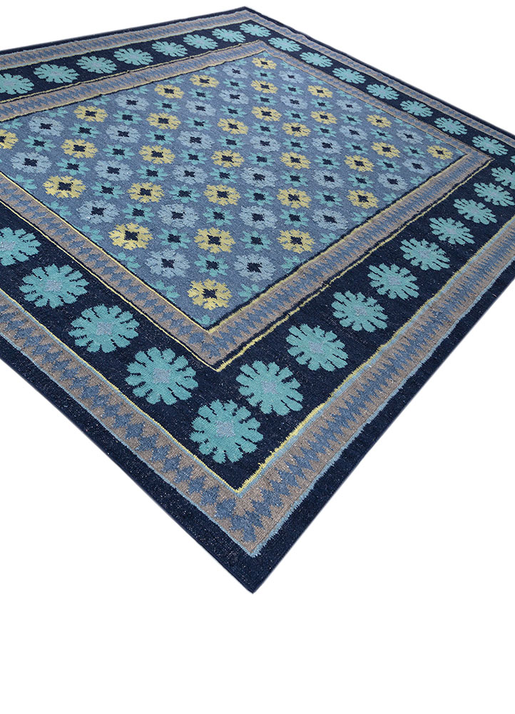 alhambra blue wool flat weaves Rug - FloorShot