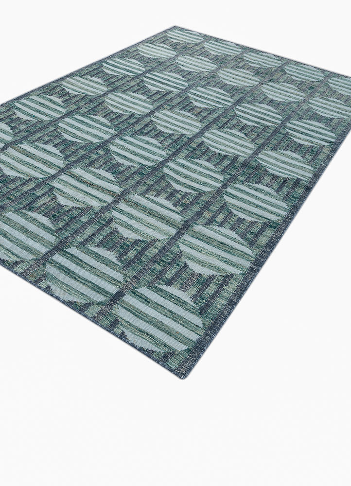 checkers blue wool flat weaves Rug - FloorShot