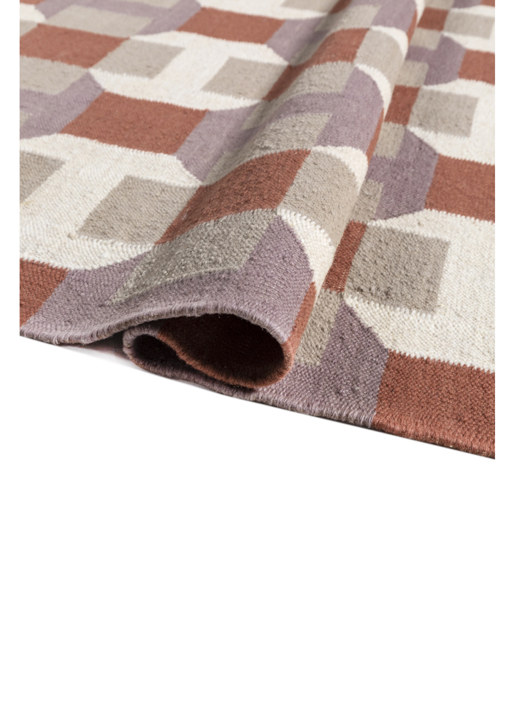checkers beige and brown wool flat weaves Rug - FloorShot