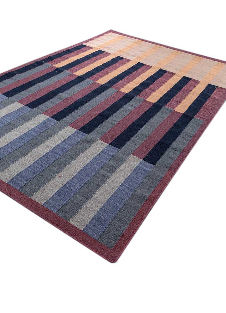 checkers blue wool flat weaves Rug - FloorShot