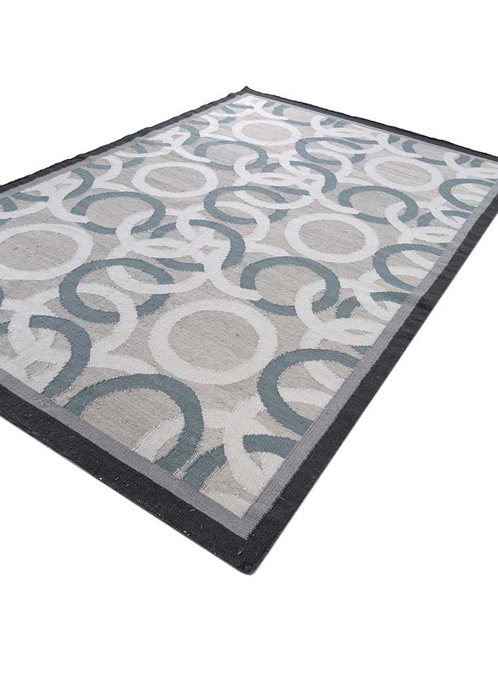 alhambra grey and black wool flat weaves Rug - FloorShot