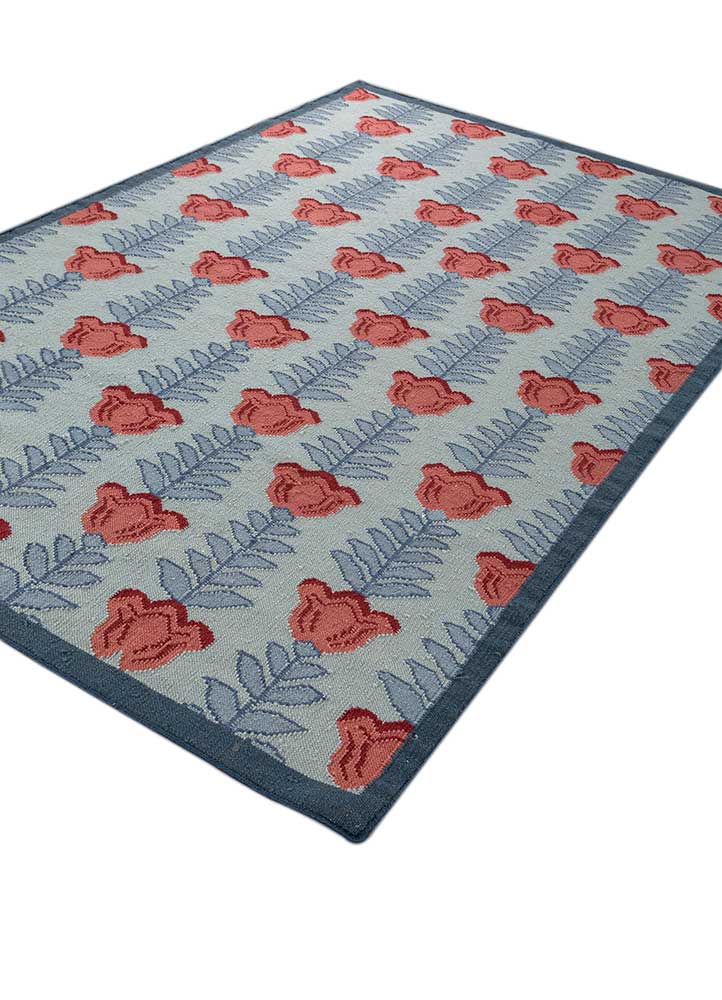 orenda blue wool flat weaves Rug - FloorShot