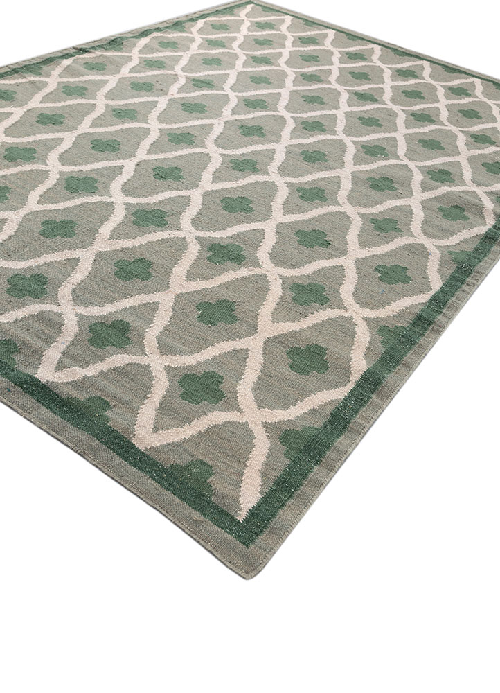 alhambra green wool flat weaves Rug - FloorShot