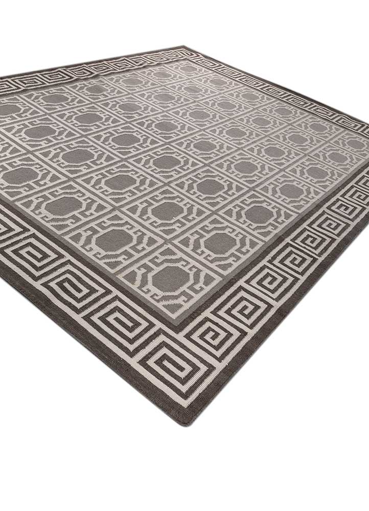 alhambra grey and black wool flat weaves Rug - FloorShot