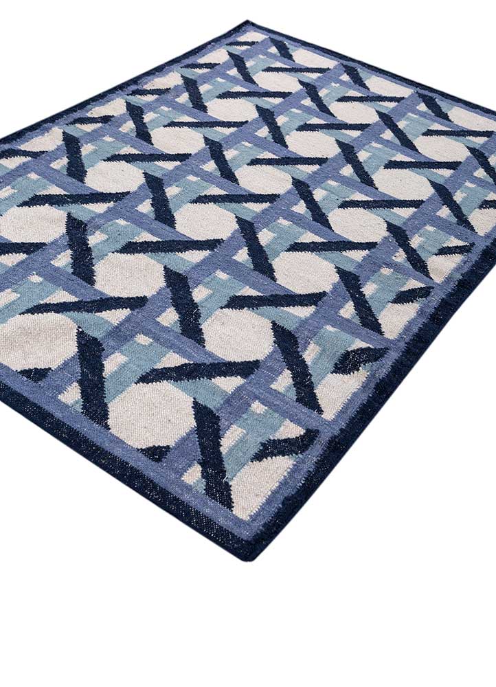 alhambra blue wool flat weaves Rug - FloorShot