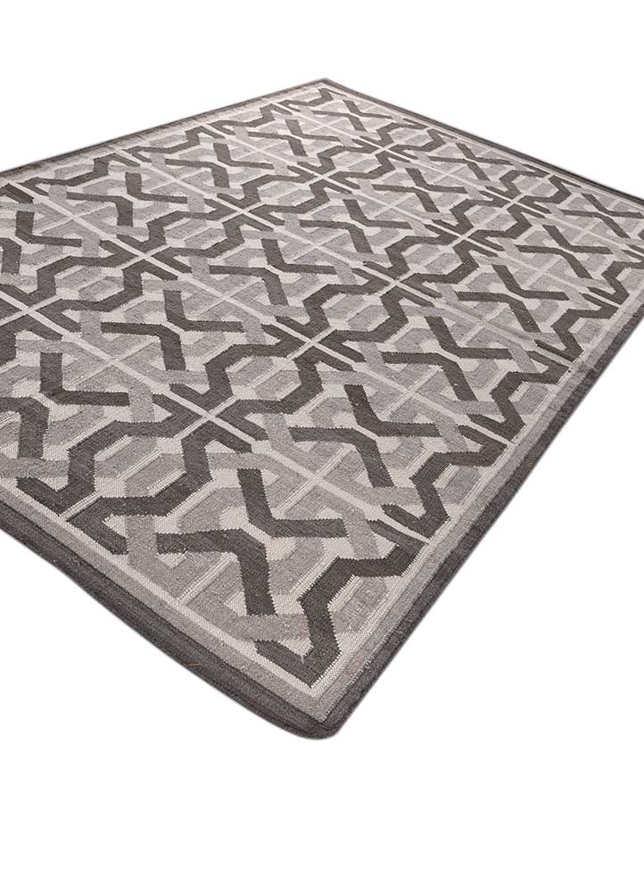 alhambra grey and black wool flat weaves Rug - FloorShot