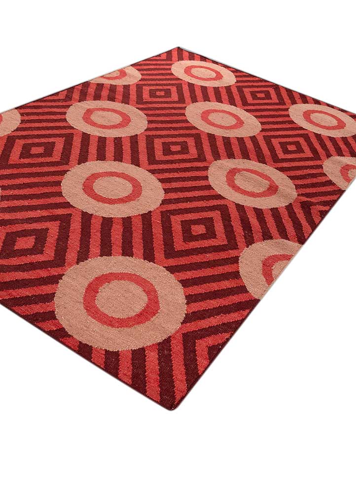 checkers red and orange wool flat weaves Rug - FloorShot