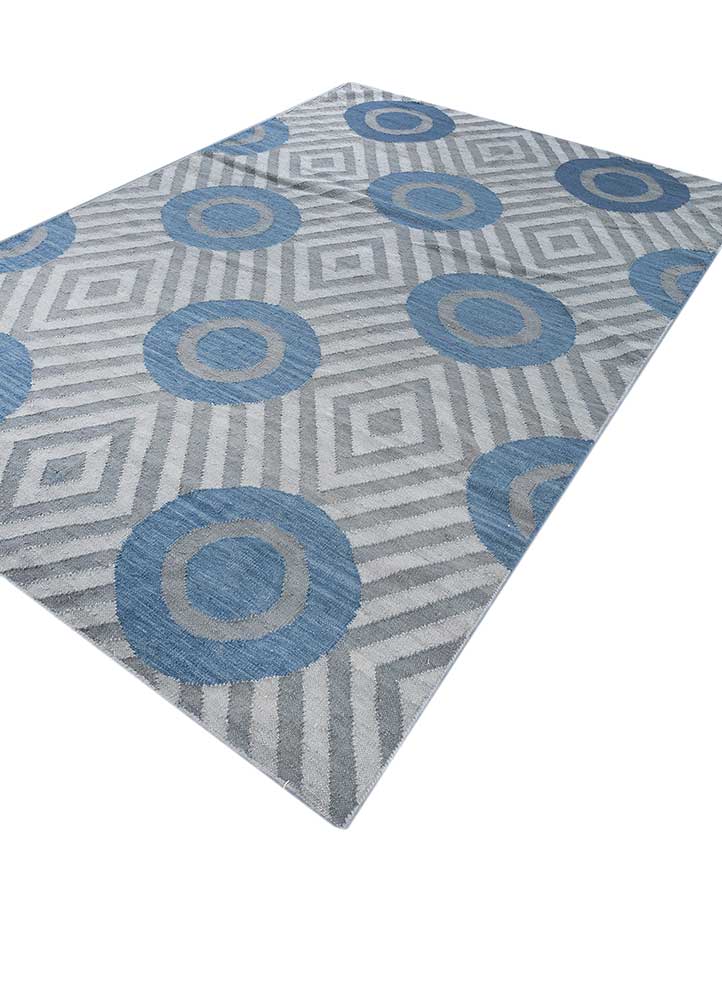 checkers blue wool flat weaves Rug - FloorShot
