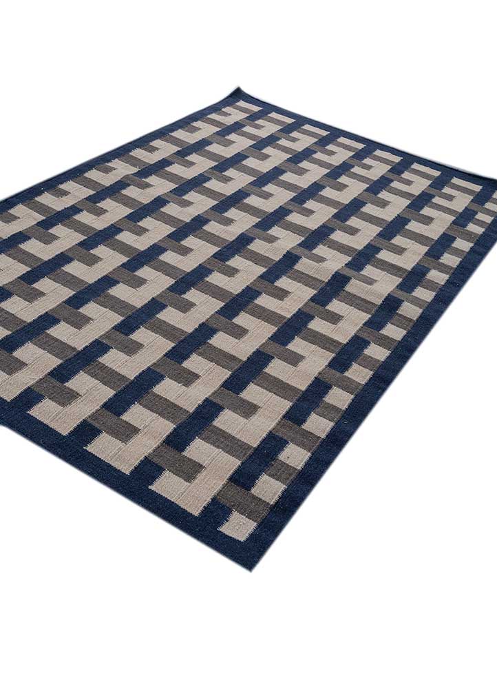 checkers blue wool flat weaves Rug - FloorShot