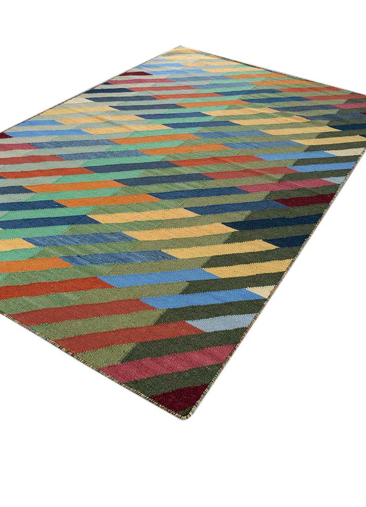 checkers red and orange wool flat weaves Rug - FloorShot