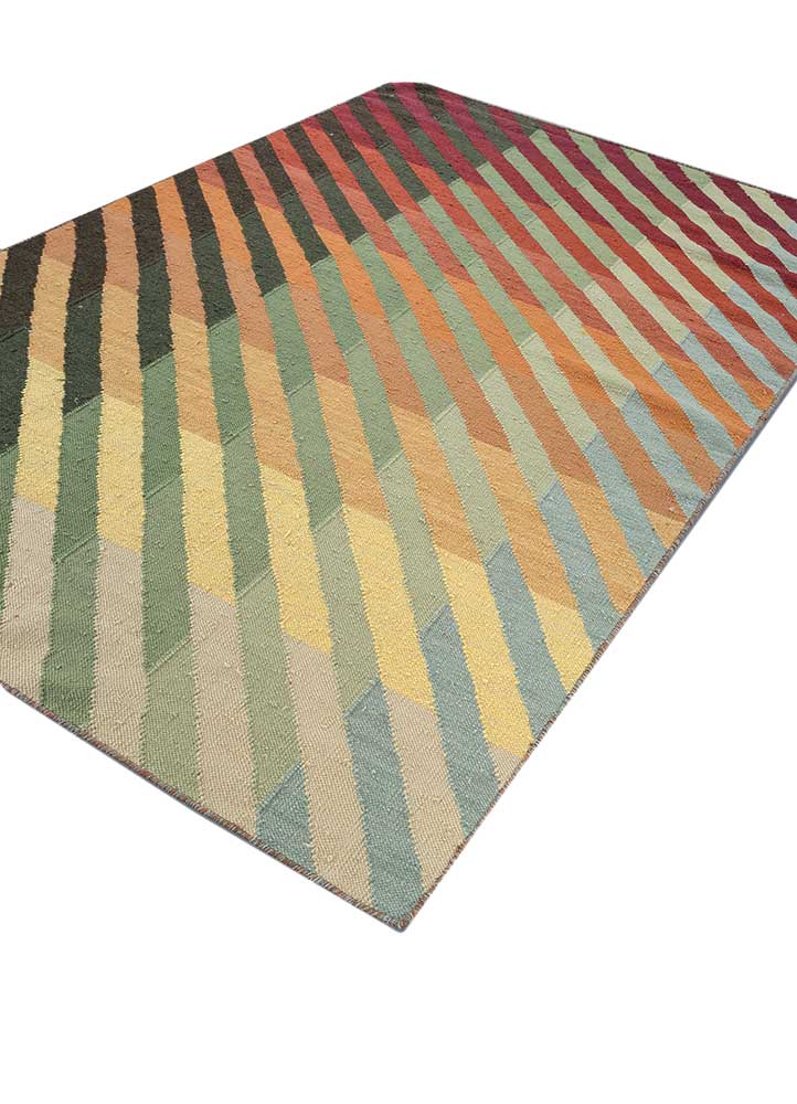 checkers red and orange wool flat weaves Rug - FloorShot