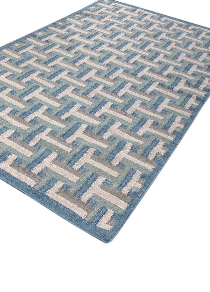 checkers blue wool flat weaves Rug - FloorShot