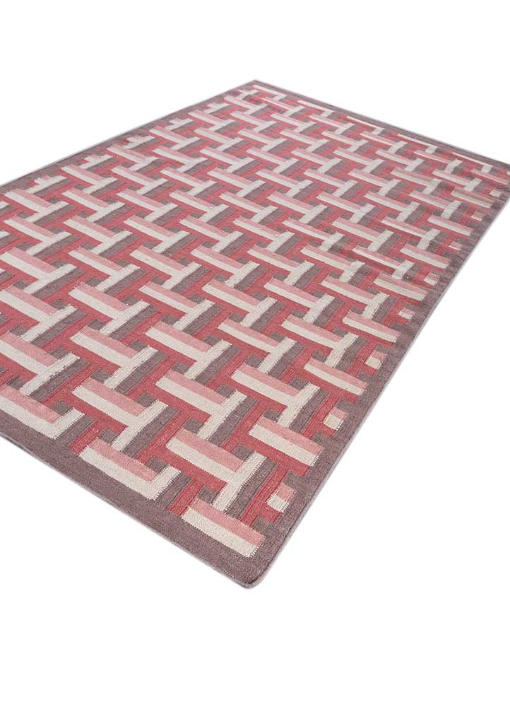 checkers pink and purple wool flat weaves Rug - FloorShot