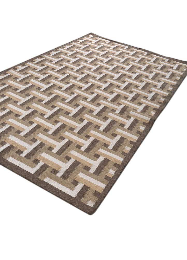 checkers beige and brown wool flat weaves Rug - FloorShot