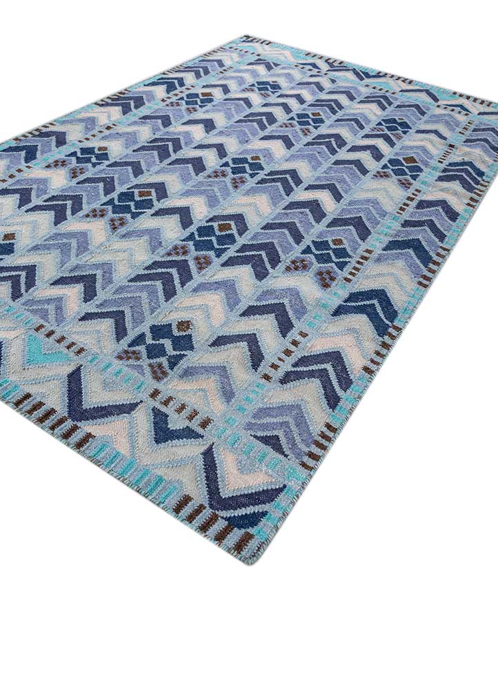 checkers blue wool flat weaves Rug - FloorShot