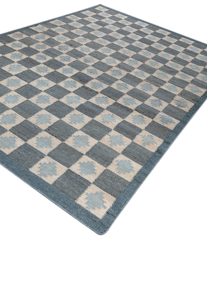 alhambra blue wool flat weaves Rug - FloorShot