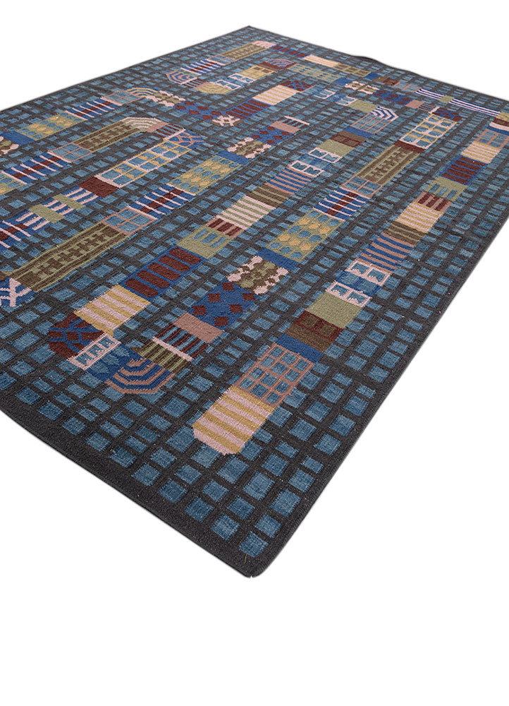 checkers grey and black wool flat weaves Rug - FloorShot