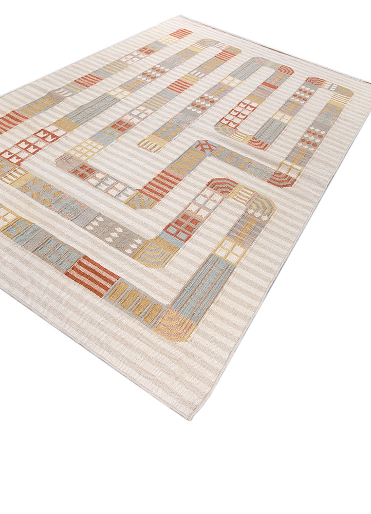 checkers ivory wool flat weaves Rug - FloorShot