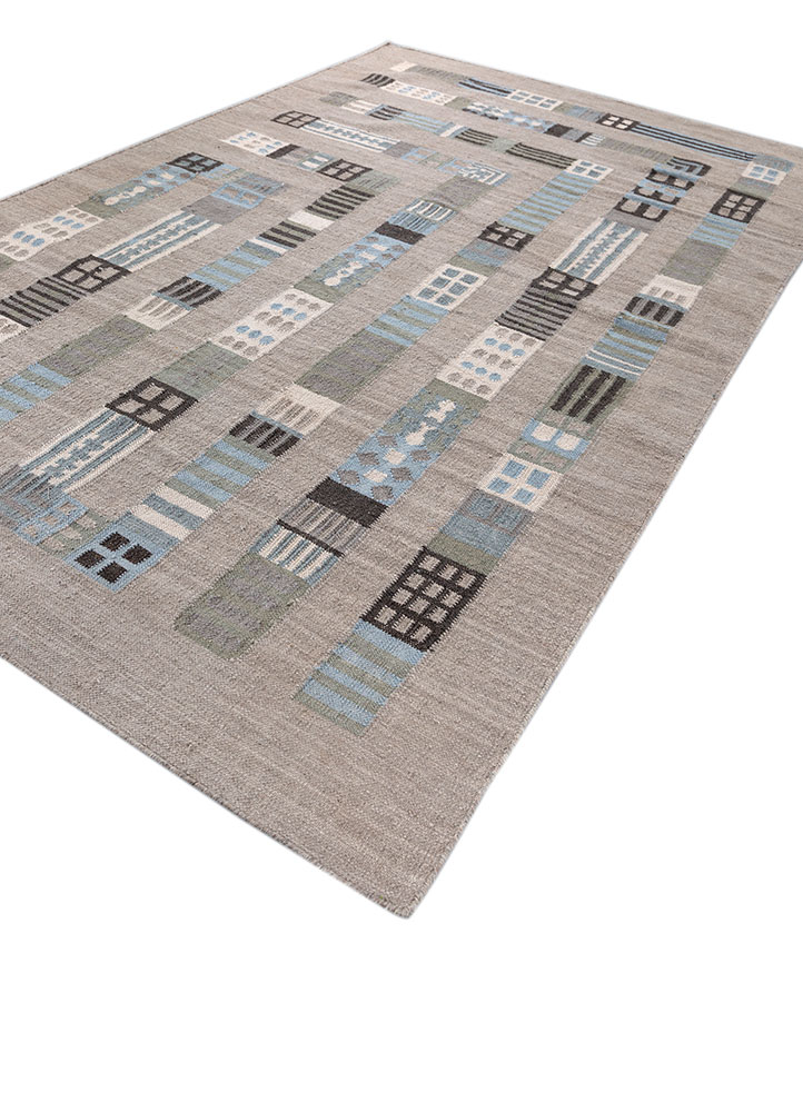 checkers blue wool flat weaves Rug - FloorShot