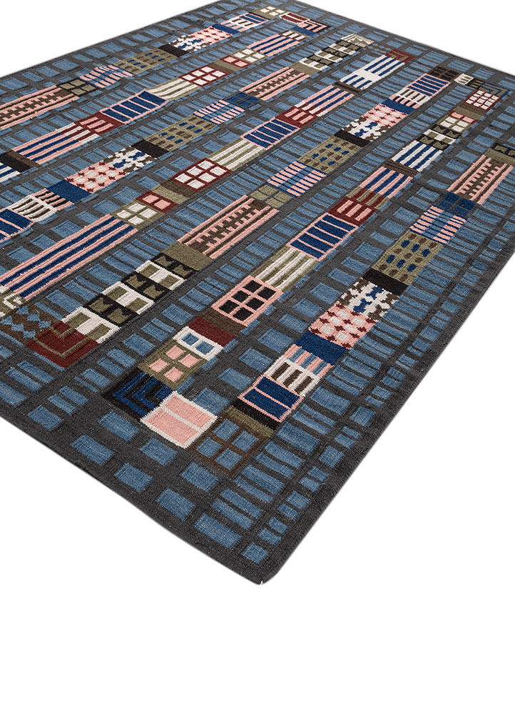 checkers grey and black wool flat weaves Rug - FloorShot