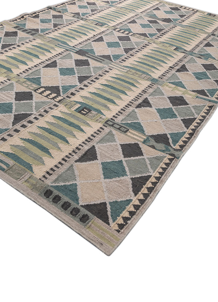 checkers grey and black wool flat weaves Rug - FloorShot