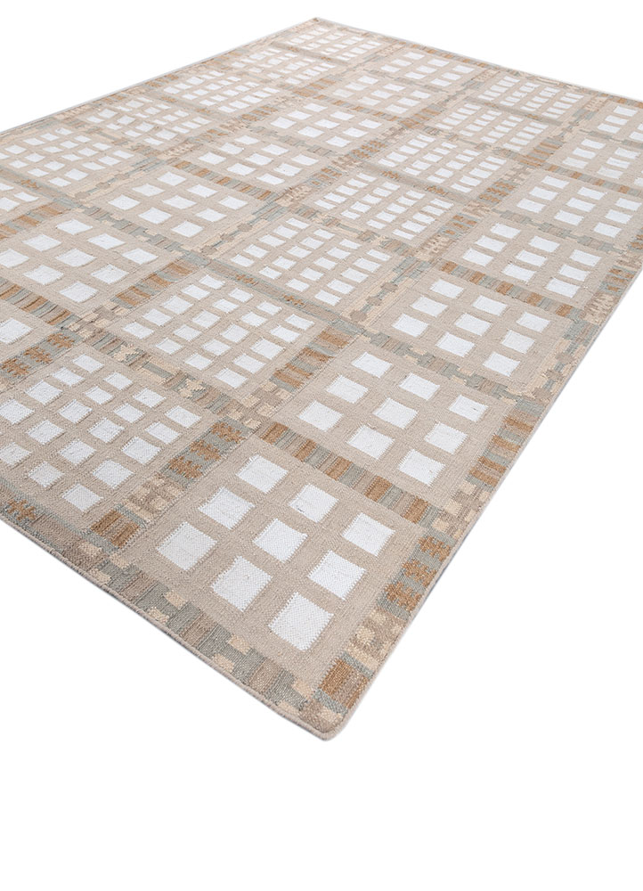 checkers ivory wool flat weaves Rug - FloorShot