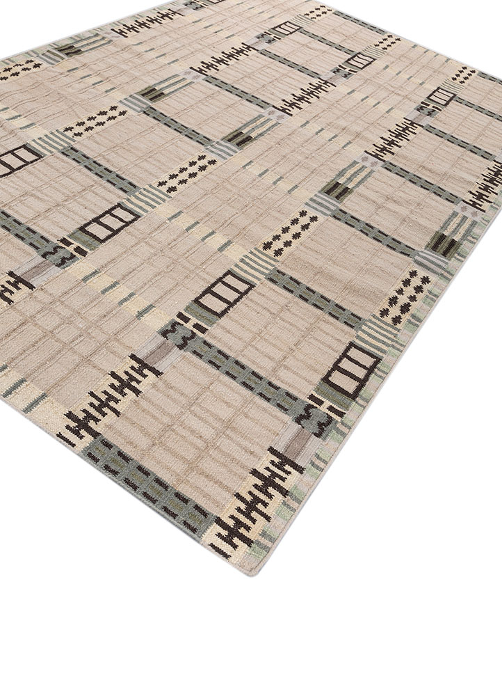 checkers beige and brown wool flat weaves Rug - FloorShot