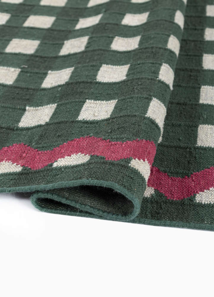 alhambra green wool flat weaves Rug - FloorShot